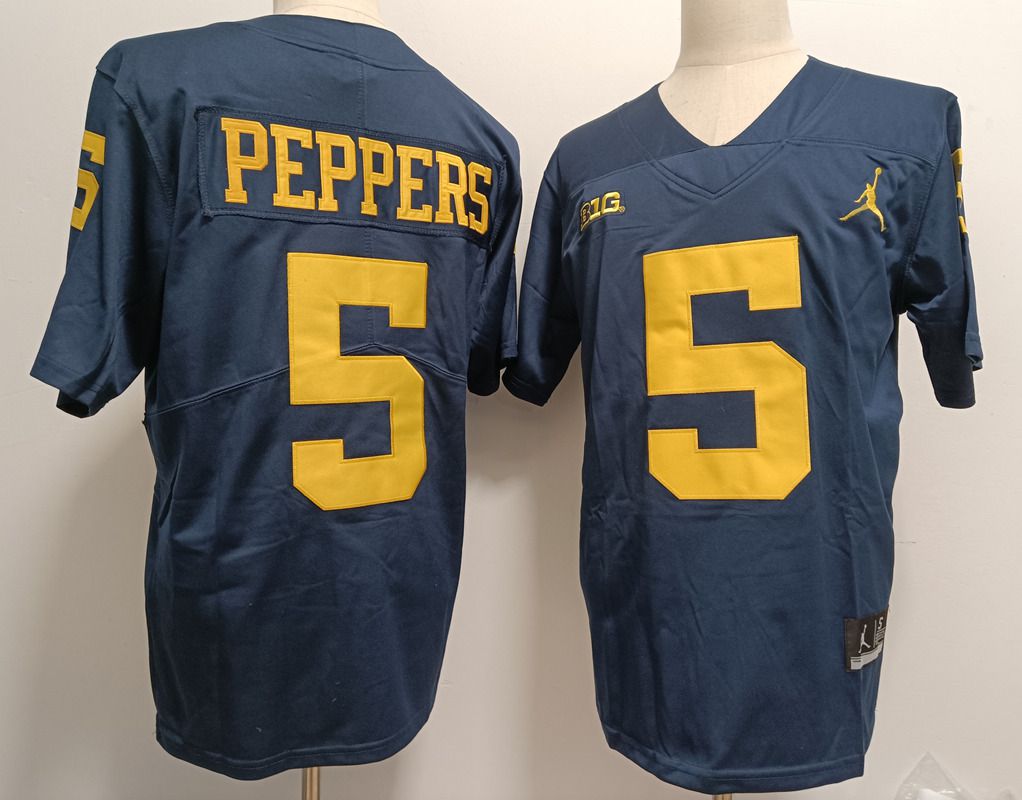 Men Michigan Wolverines #5 Peppers Blue 2025 NCAA Jersey->ncaa teams->NCAA Jersey